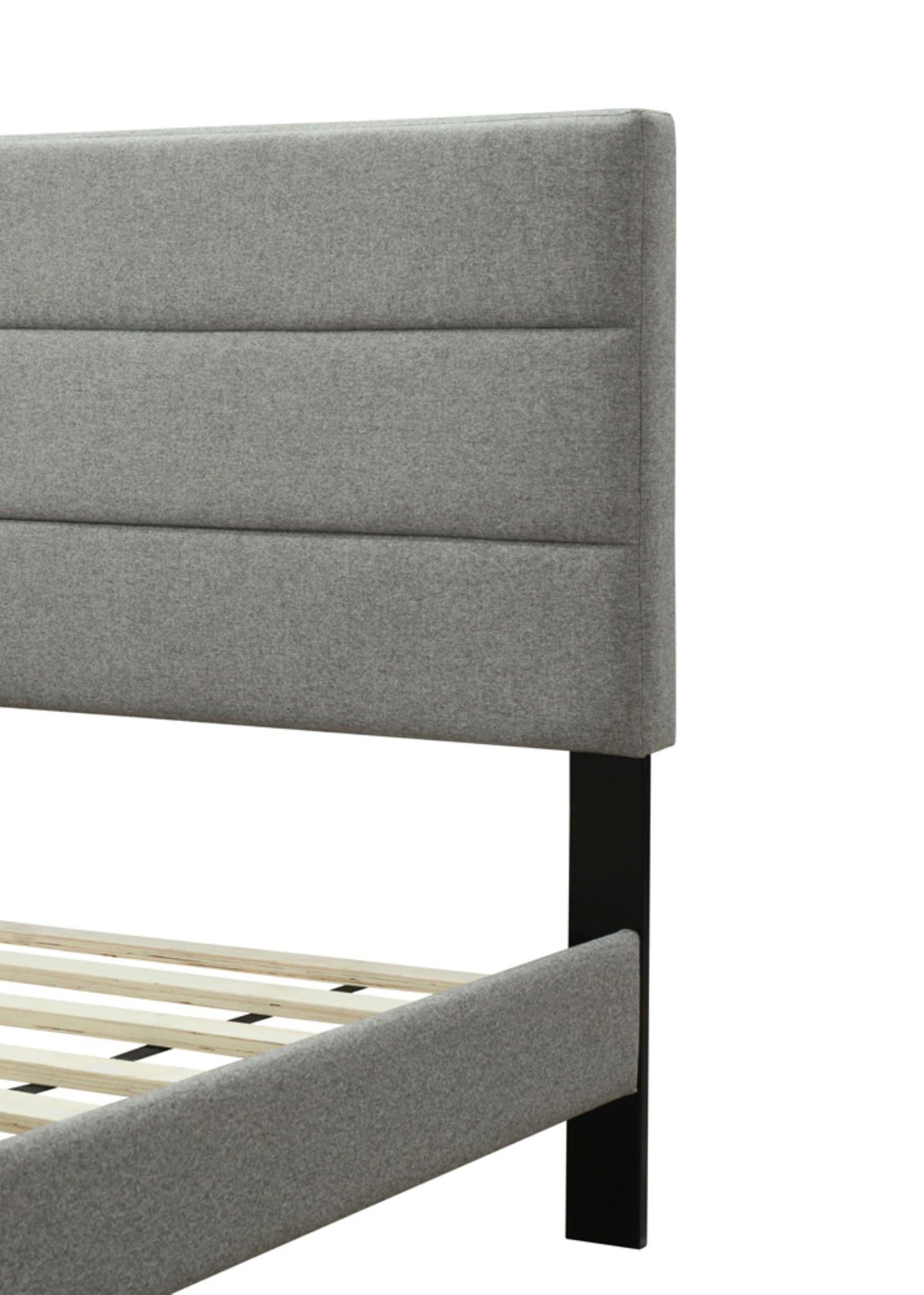 Full sized channel bed upholstered in grey fabric with slat base and USB, HouseOfZazla on Tampa Home & Garden Store