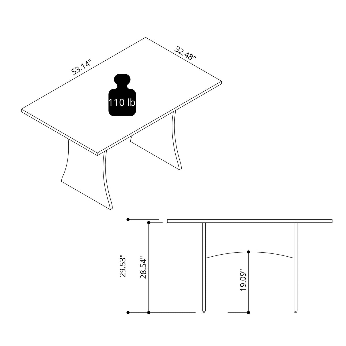 Modern dining table with adjustable metal feet in gray/white; top 53.14 x 32.48 in, 110 lb on Tampa Home & Garden Store