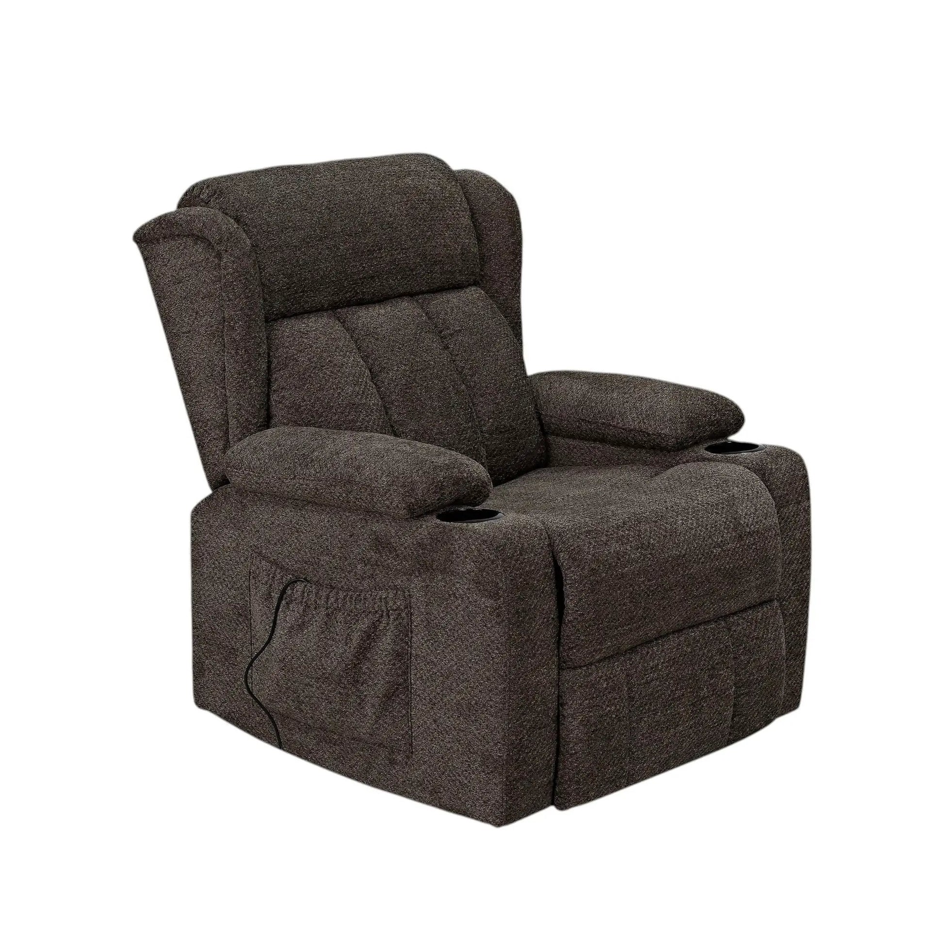 Lusio power motion lift recliner brown fabric with cup holder by Unique Piece Furniture on Tampa Home & Garden Store