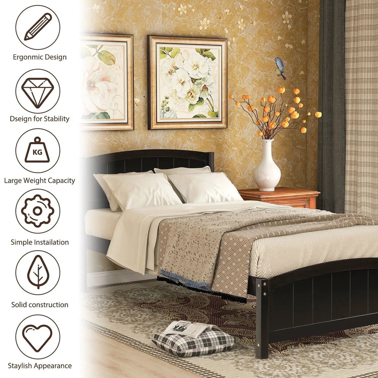 Platform Bed and Headboard With Footboard Slats
