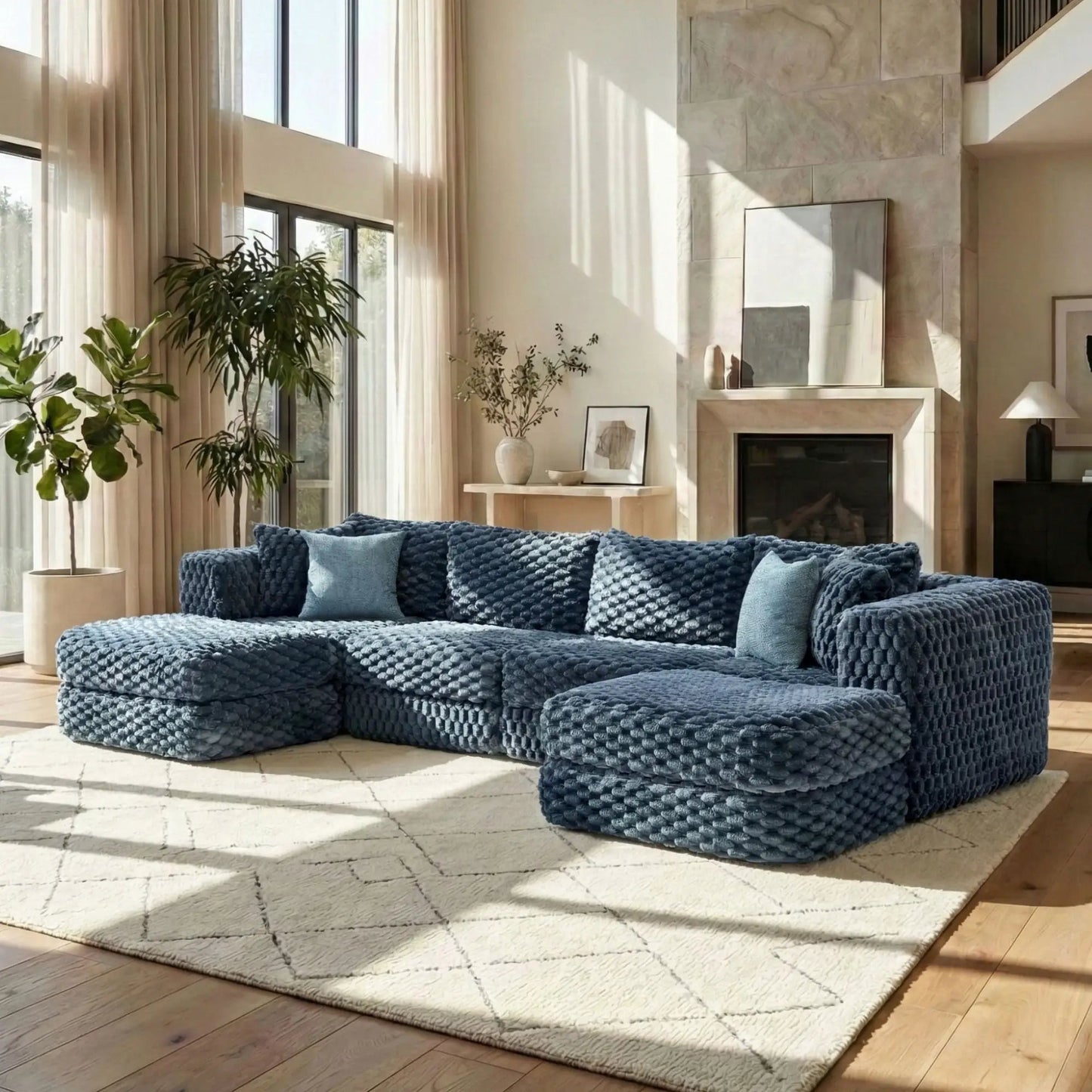 Modular Sectional Sofa with 2 Movable Ottomans