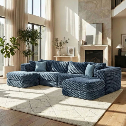 Modular Sectional Sofa with 2 Movable Ottomans