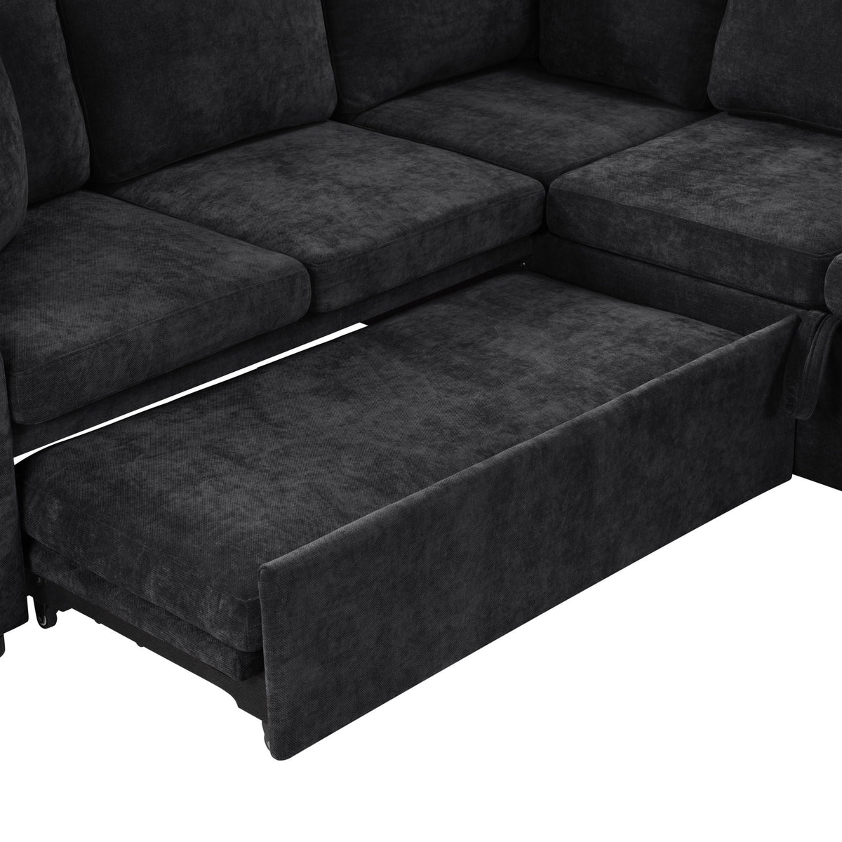 Modern L-shaped sleeper sectional sofa bed with hidden storage in dark charcoal upholstery on Tampa Home & Garden Store
