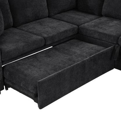Modern L-shaped sleeper sectional sofa bed with hidden storage in dark charcoal upholstery on Tampa Home & Garden Store