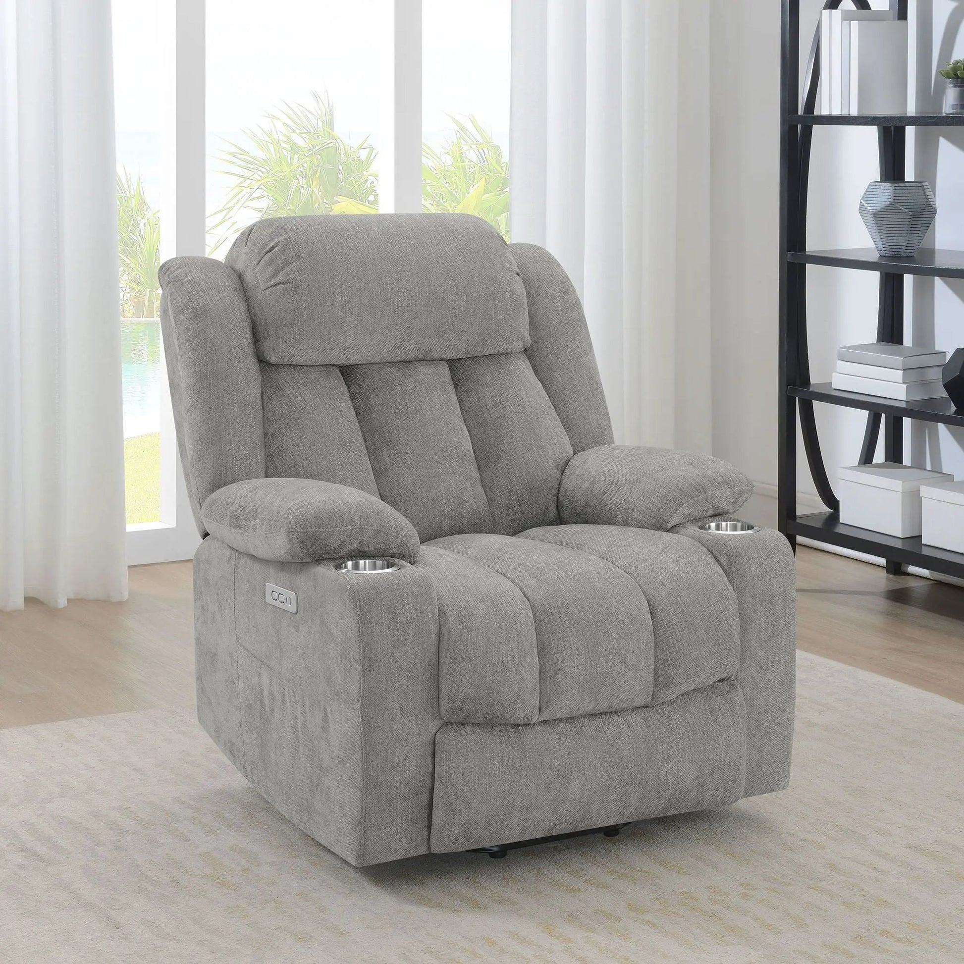 Beca Power Lift Recliner with cupholders and USB charging in gray Unique Piece Furniture on Tampa Home & Garden Store