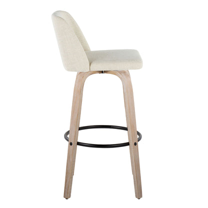 HouseOfZazla contemporary fixed-height swivel barstool beige fabric, round footrest, light wood legs on Tampa Home & Garden Store