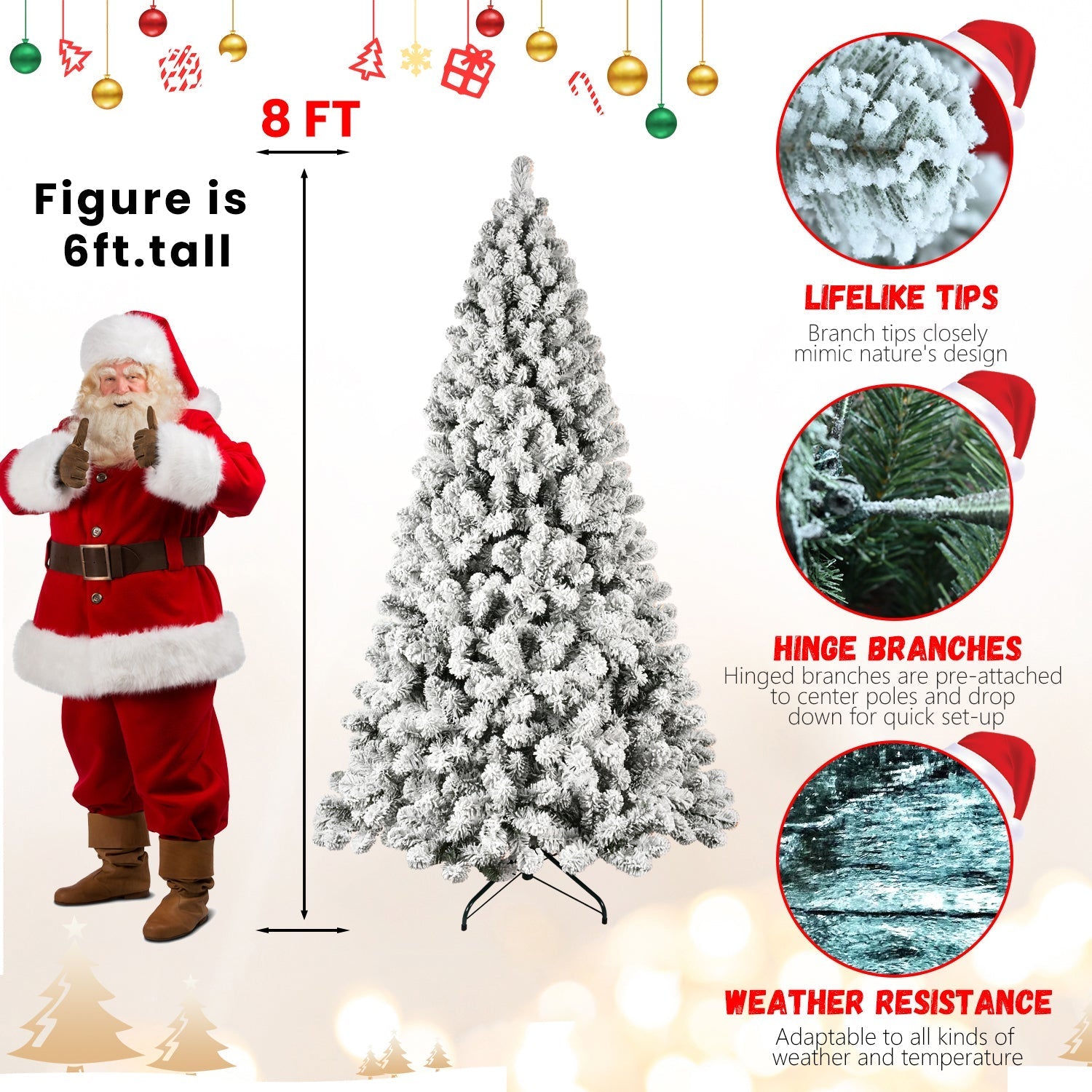 9-Foot Pre-Lit Snow-Flocked Christmas Tree by HouseOfZazla with hinged branches on Tampa Home & Garden Store