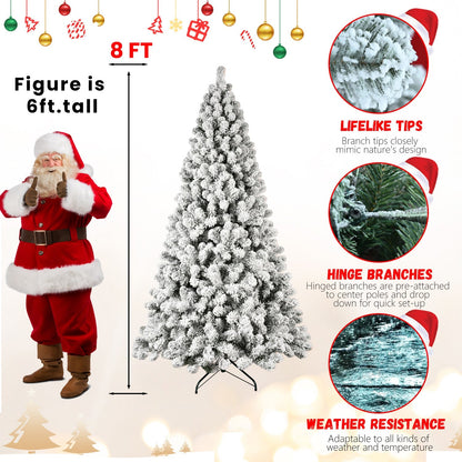 9-Foot Pre-Lit Snow-Flocked Christmas Tree by HouseOfZazla with hinged branches on Tampa Home & Garden Store
