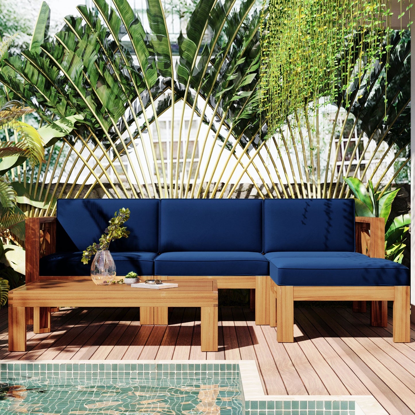 Topmax Outdoor Wood Sectional Sofa and Cushions
