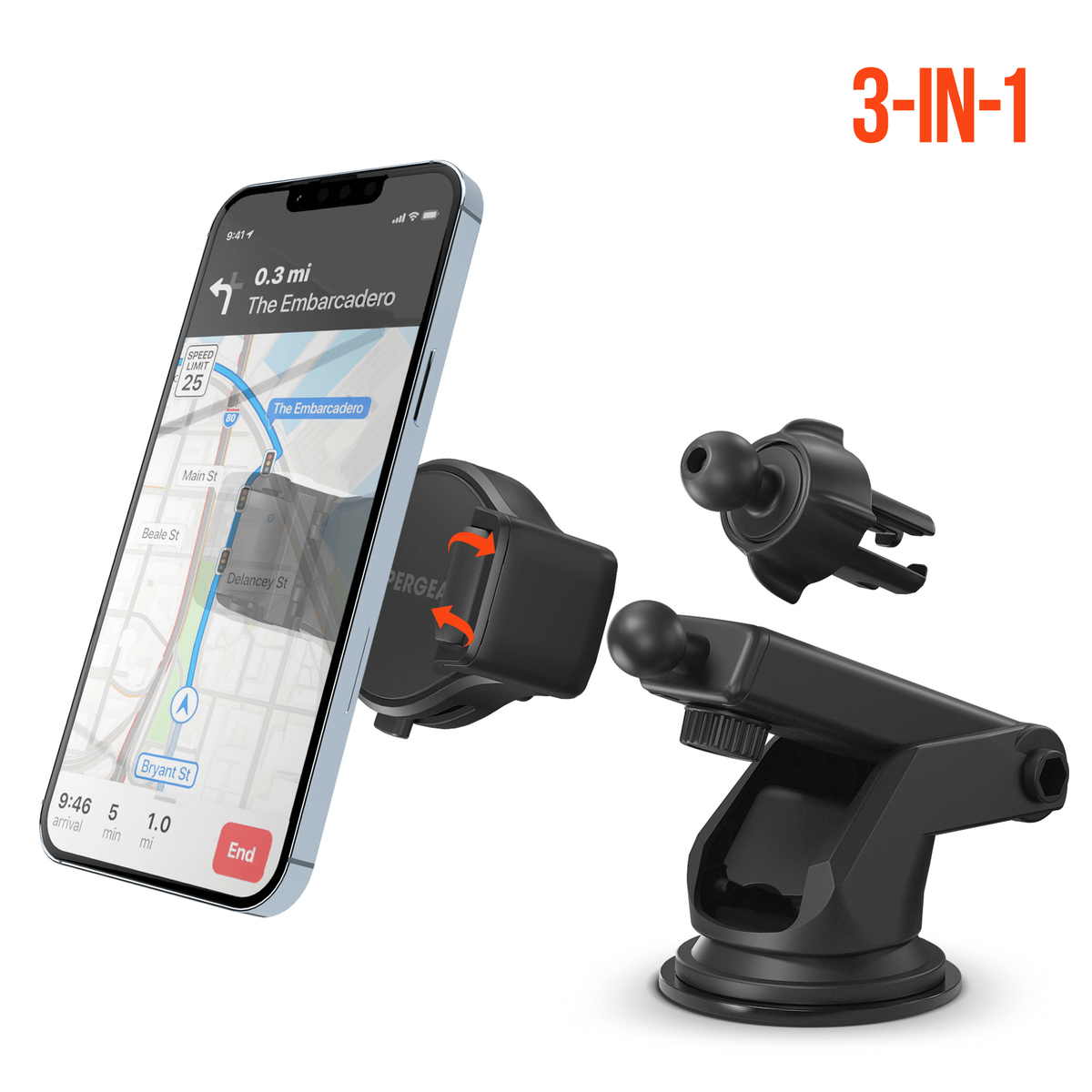 Roller Grip Phone Mount Kit with 3-in-1 car mount, adjustable clamp and suction base on Tampa Home & Garden Store