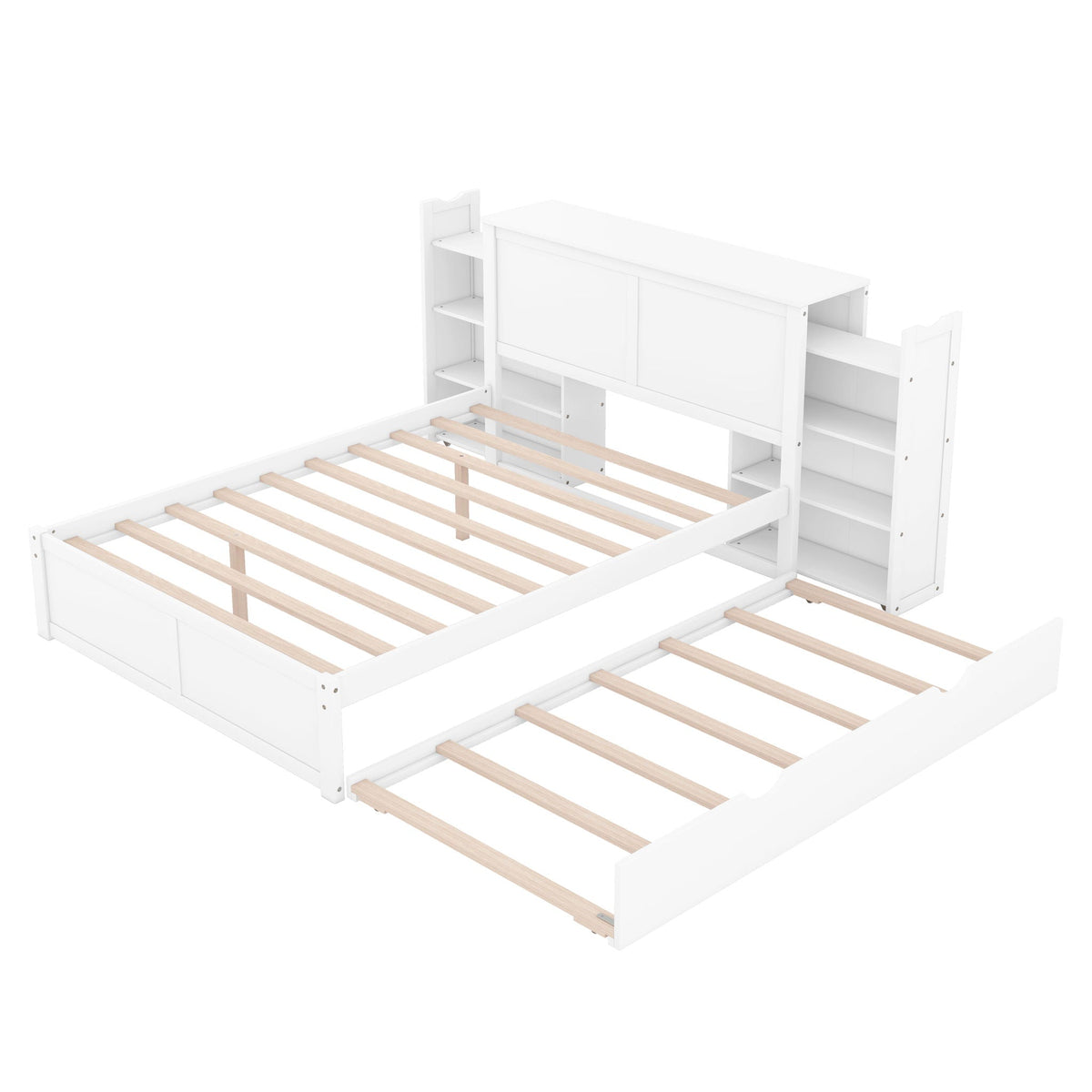 Storage platform bed with pull-out shelves and trundle, white finish on Tampa Home & Garden Store