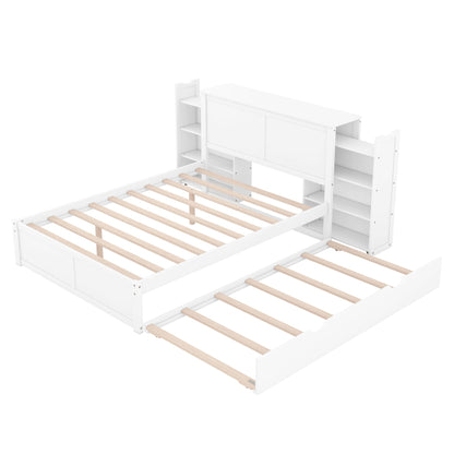 Storage platform bed with pull-out shelves and trundle, white finish on Tampa Home & Garden Store