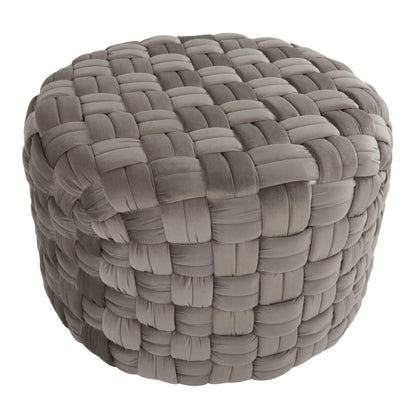 Braided round ottoman in taupe-gray velvet by HouseOfZazla for accent seating on Tampa Home & Garden Store