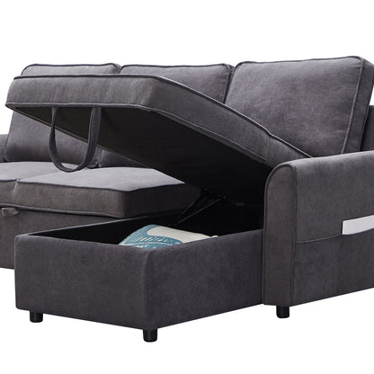 Modern modular L-shaped sofa bed with chaise in dark grey linen, storage by HouseOfZazla on Tampa Home & Garden Store