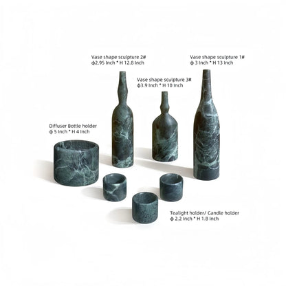 7-Piece natural marble living room accessories set with dark green vases and holders on Tampa Home & Garden Store