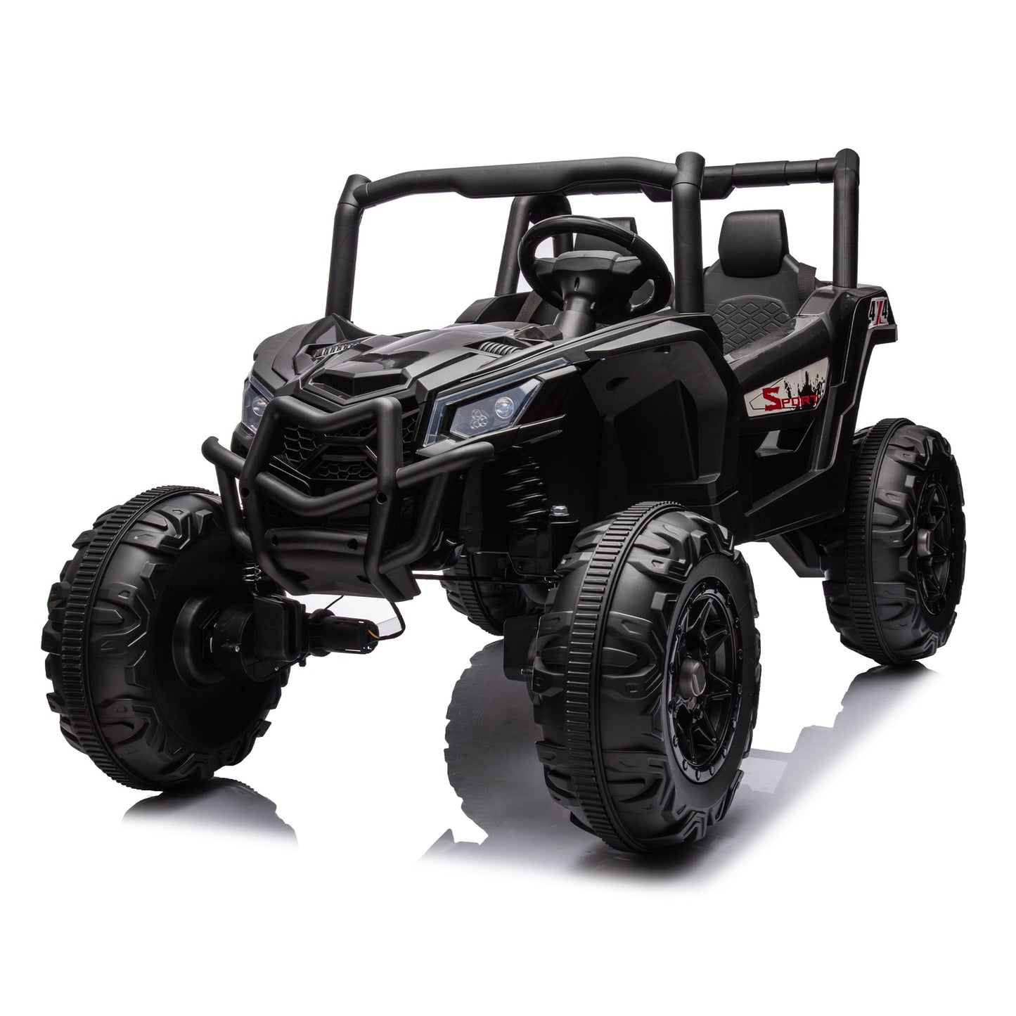 Side-by-side 4x4 ride-on off-road truck with parent remote control, black battery-powered vehicle on Tampa Home & Garden Store