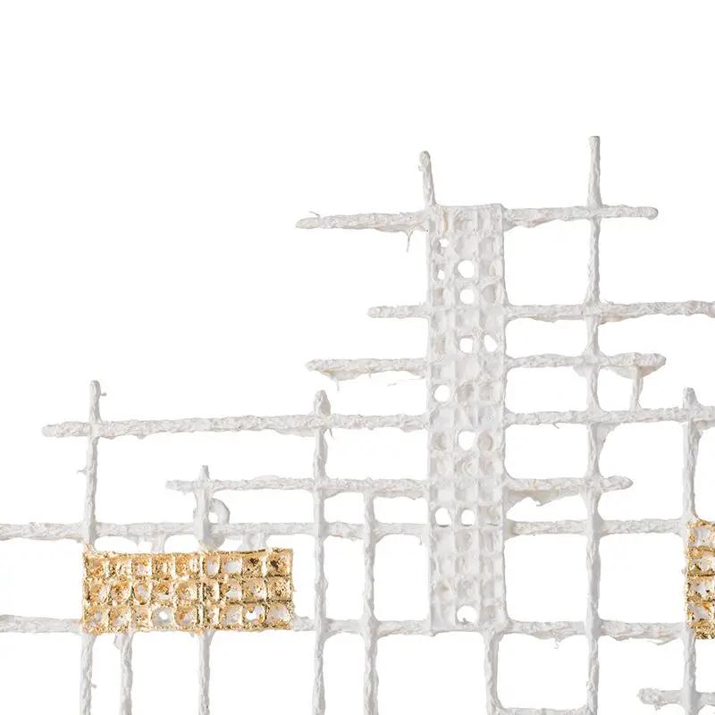 Wall Decor White and Gold Geometric Grid Art
