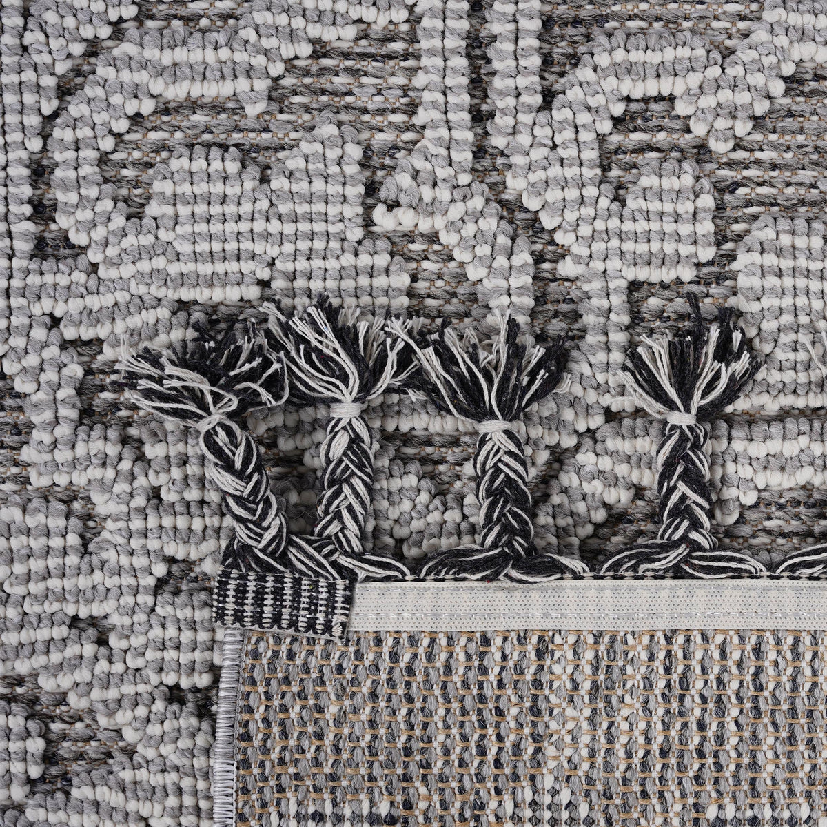 Stain Resistant Soft Pile Area Rug grey/white by HouseOfZazla with chunky loop weave and fringe on Tampa Home & Garden Store