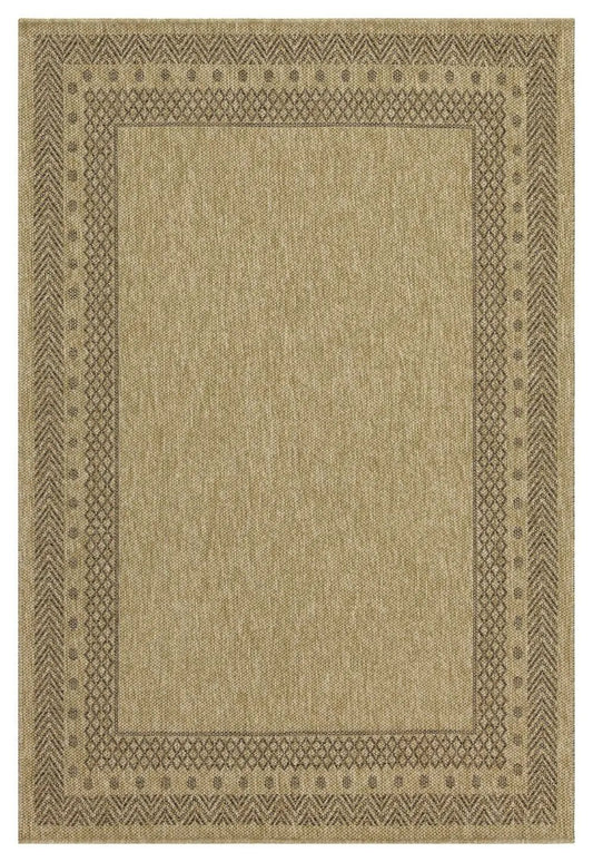 Earth polypropylene area rug indoor/outdoor tan field with border Unique Piece Furniture on Tampa Home & Garden Store
