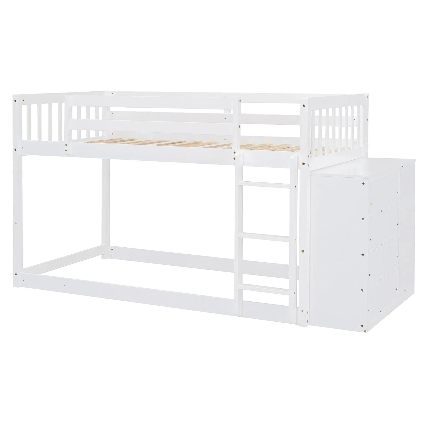 Bunk Bed With Four Drawers and Three Shelves