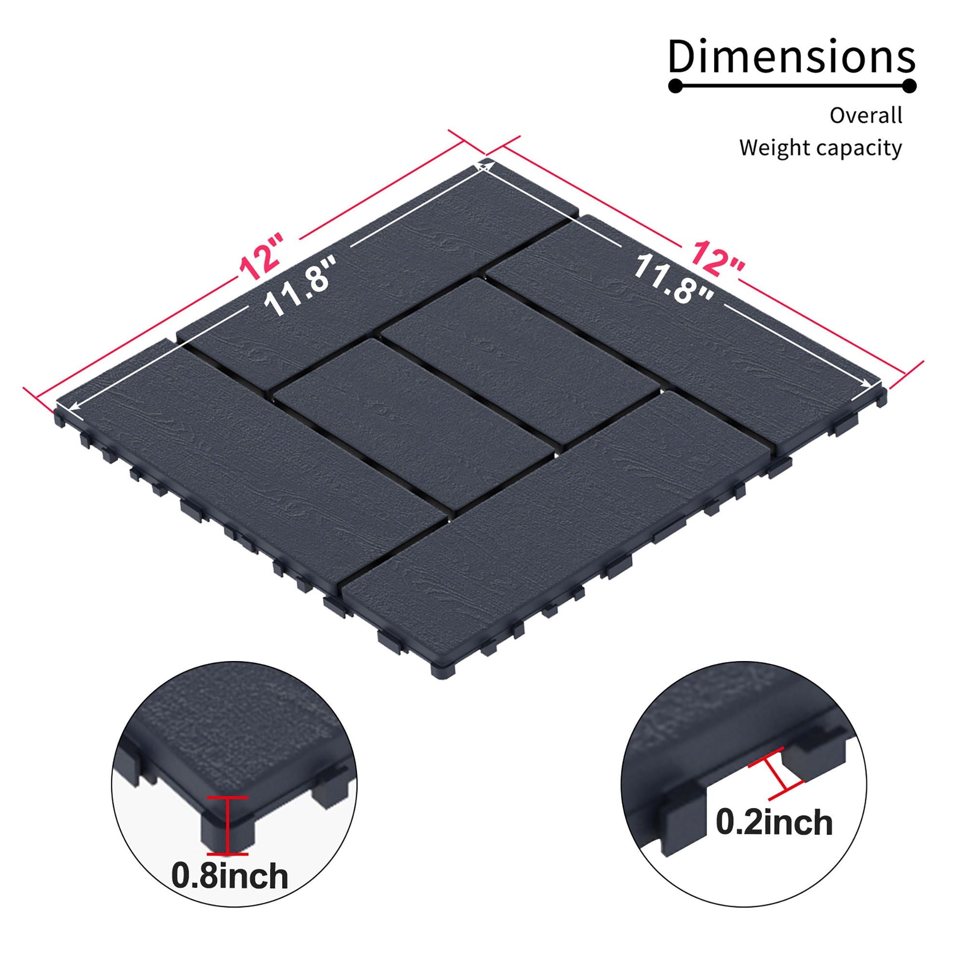Patio DIY interlocking decking tiles dark gray outdoor and indoor use two tiles easy install on Tampa Home & Garden Store