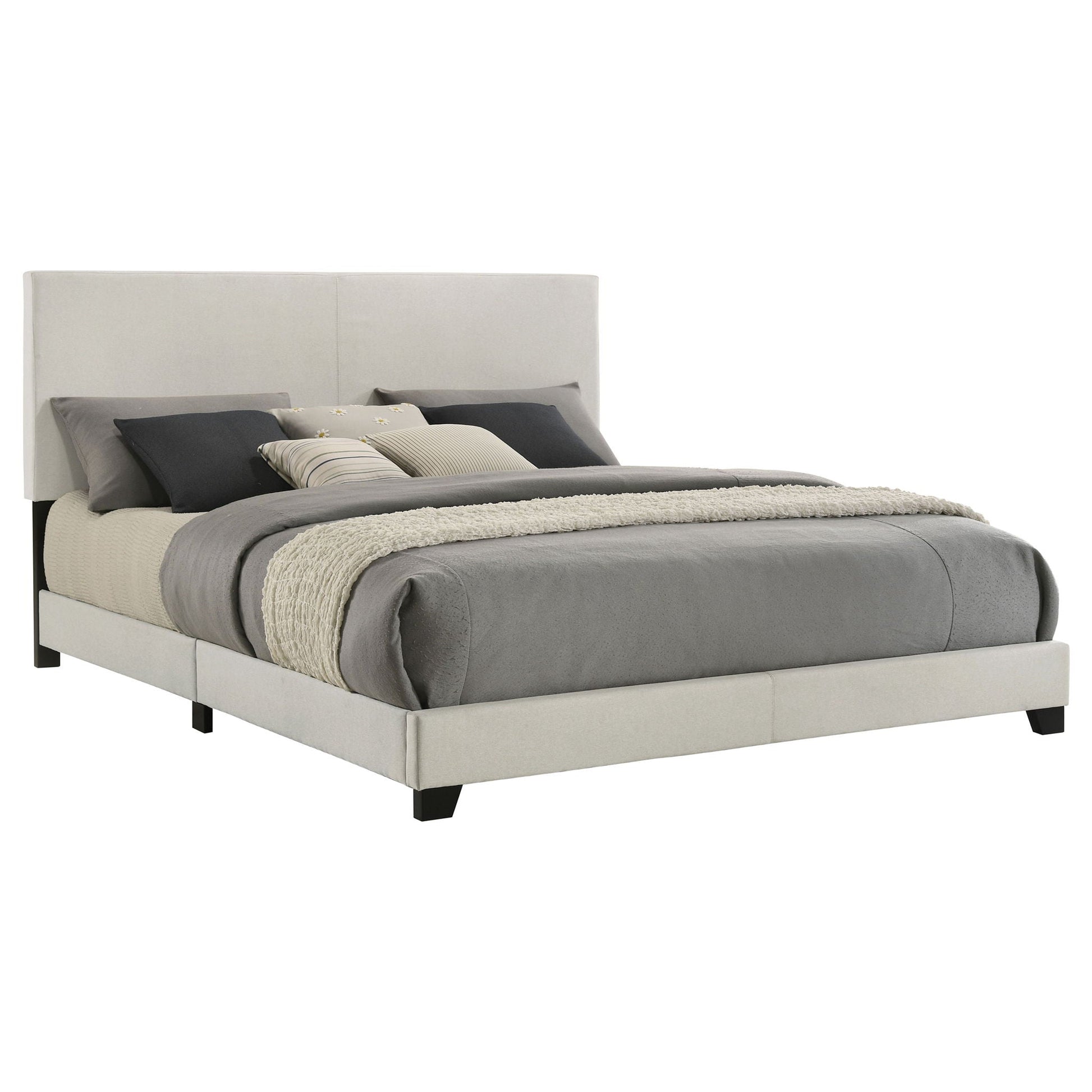 Efram Panel Bed upholstered gray fabric platform bed with padded headboard HouseOfZazla on Tampa Home & Garden Store