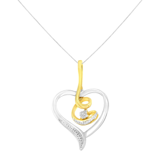 Espira 10K two-tone yellow & white gold open heart pendant with diamond swirl on 18in chain on Tampa Home & Garden Store