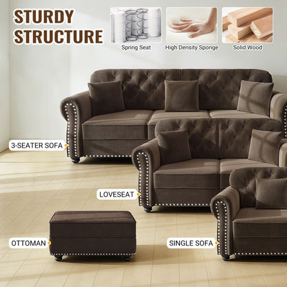 Upholstered Sofa Set with Nailhead and Pillows