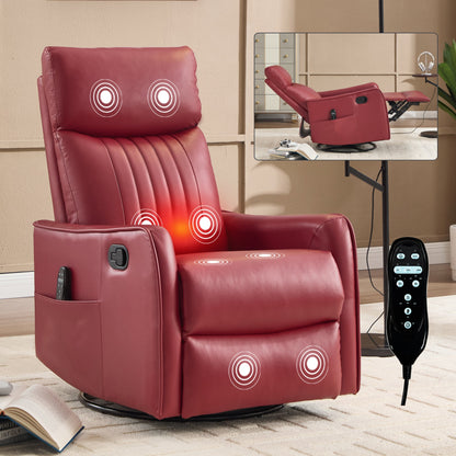 Manual recliner chair with red faux leather heat massage rocker and swivel by HouseOfZazla on Tampa Home & Garden Store