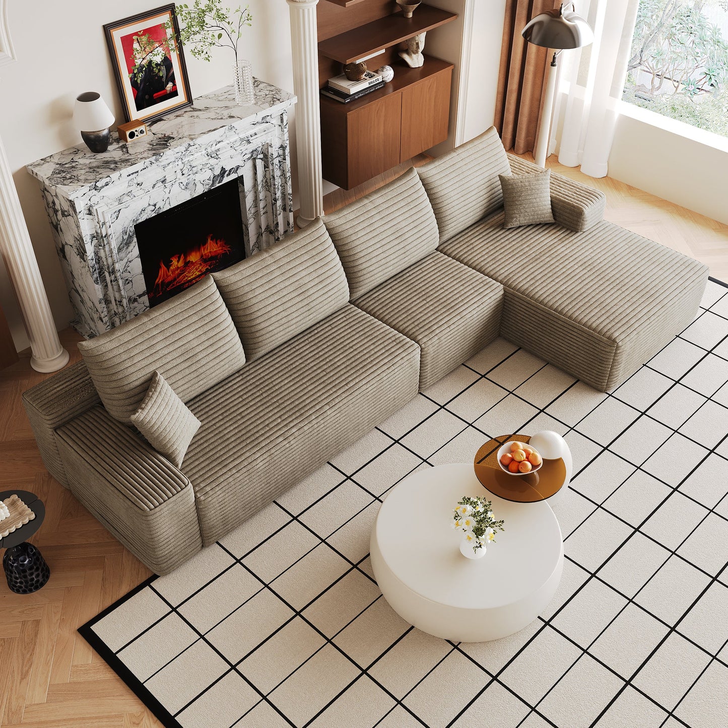 134in Cloud Sectional Sofa by HouseOfZazla with L-shaped chaise in beige fabric on Tampa Home & Garden Store