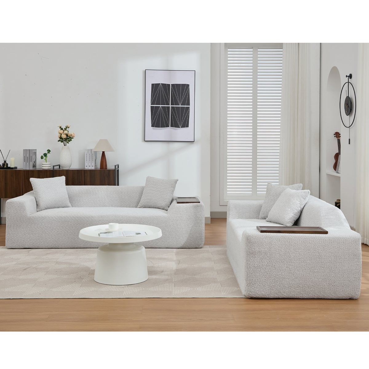Modern Two Piece Boucle Cloud Sofa and Loveseat