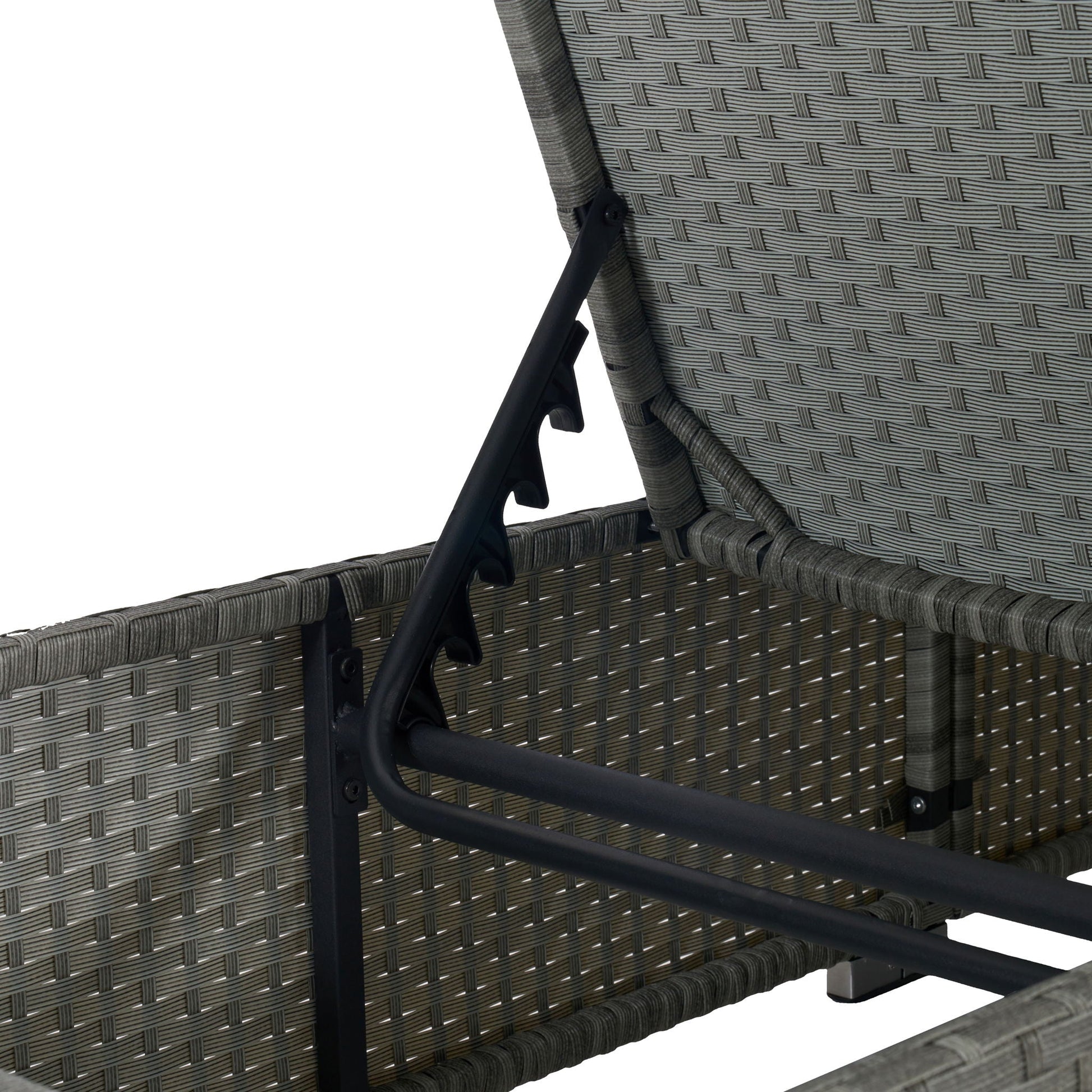 Outdoor PE rattan chaise lounge in gray with black metal frame by HouseOfZazla on Tampa Home & Garden Store