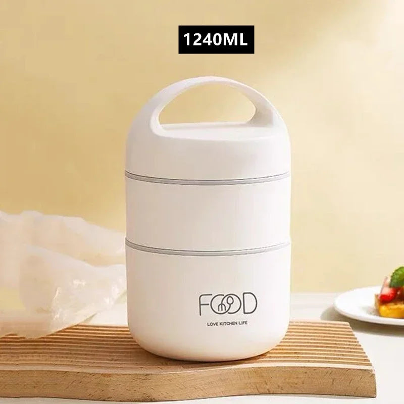 White stainless steel 1240ML/1590ML lunch box with handle, leak-proof multi-layer bento by FOOD on Tampa Home & Garden Store