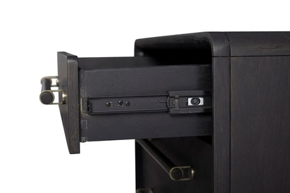 3 Drawer Nightstand With USB - Black with dark wood finish and metal hardware, drawer shown open on Tampa Home & Garden Store