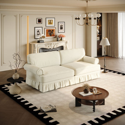 Comfortable Cloud Sofa with rolled arms and skirt, cream upholstery, elegant living room on Tampa Home & Garden Store