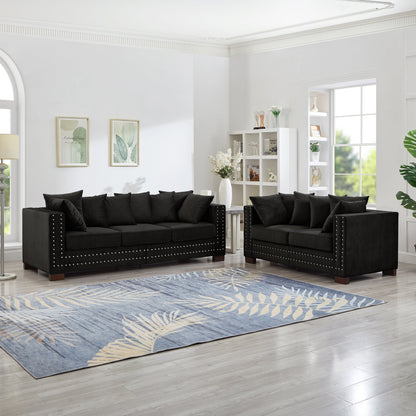 Modern Velvet and Wooden Living Room Sofa Set