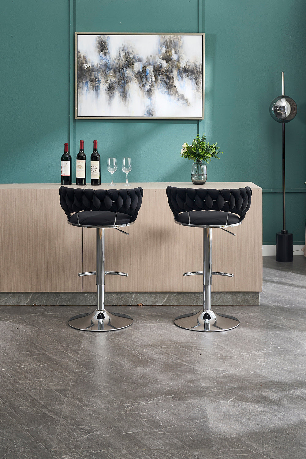 Two modern bar stools with tufted black foam seats and chrome bases HouseOfZazla on Tampa Home & Garden Store