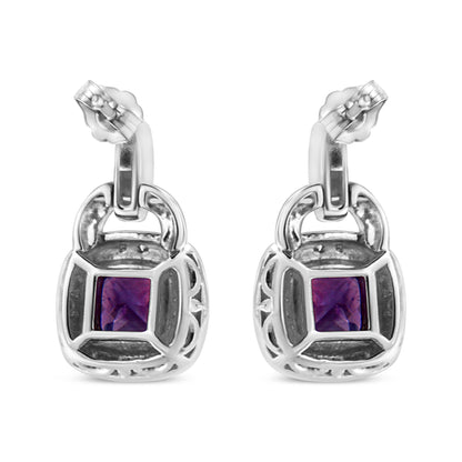 Earrings .925 sterling silver amethyst 8mm cushion with diamond halo and push-back clasps on Tampa Home & Garden Store