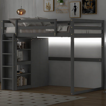 Loft bed frame in dark gray with built-in wardrobe and open storage shelves, ladder on Tampa Home & Garden Store