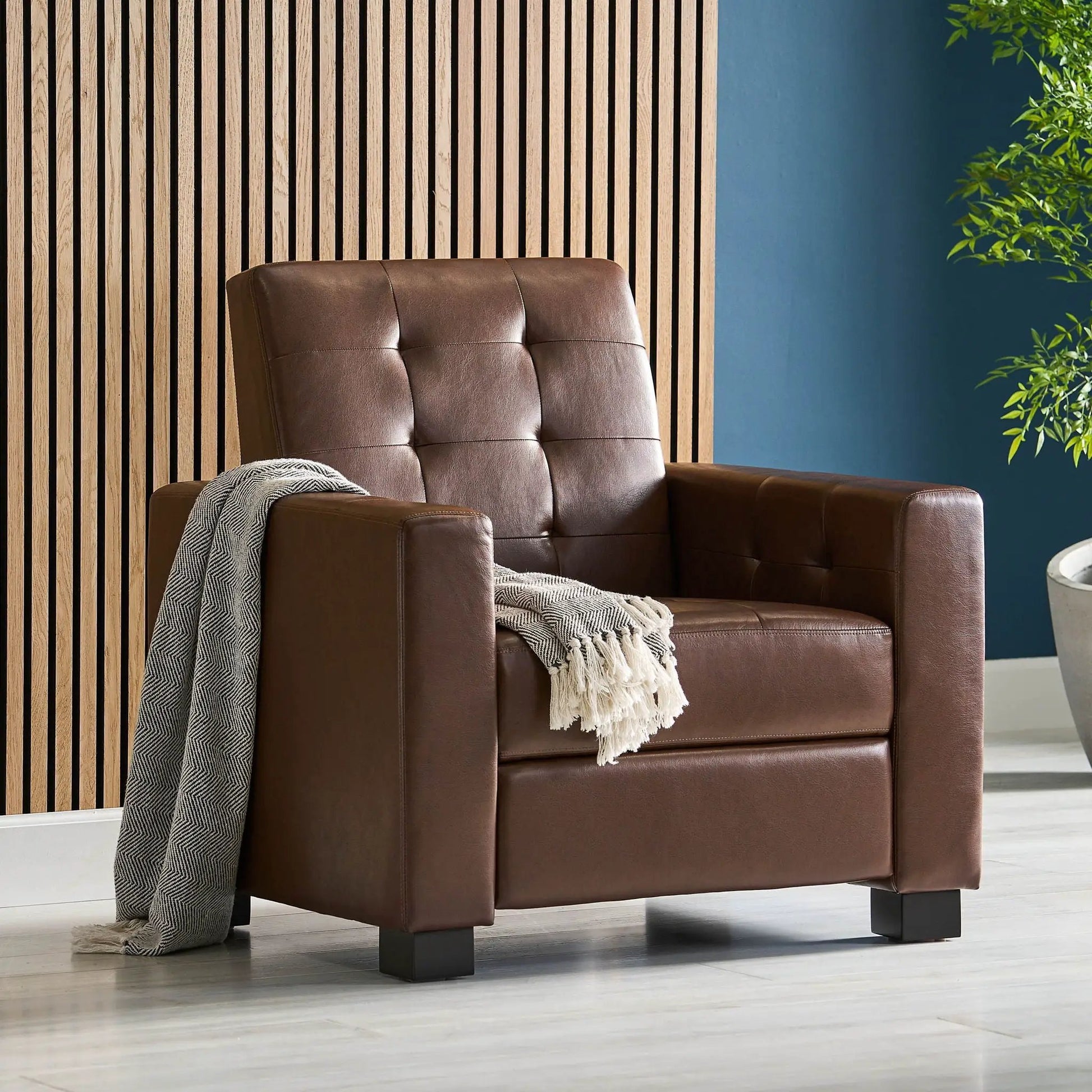Langseth Contemporary Tufted Pushback Recliner, brown leather, by Unique Piece Furniture on Tampa Home & Garden Store
