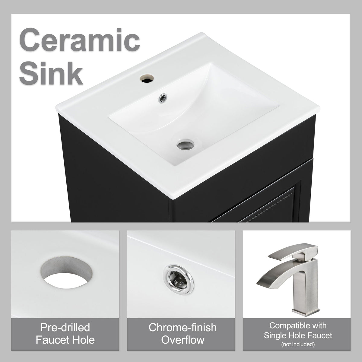 Bathroom vanity with sink white ceramic sink on black cabinet adjustable shelf HouseOfZazla on Tampa Home & Garden Store