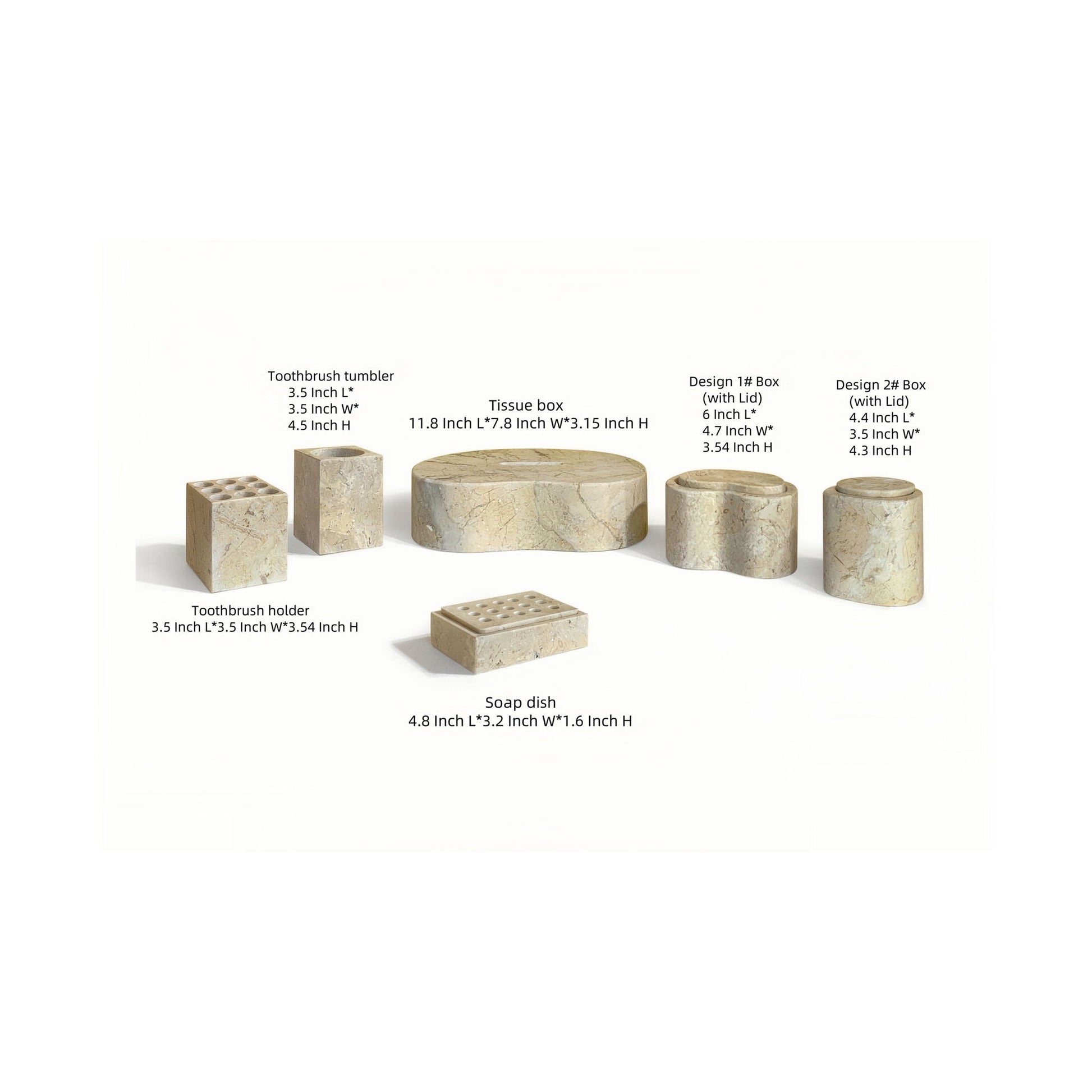 Elegant beige marble stone bathroom set includes toothbrush holder and tissue box on Tampa Home & Garden Store