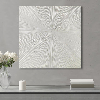 Luminous Burst Dimensional Resin Wall Art in White Gloss with radiating abstract design, square on Tampa Home & Garden Store