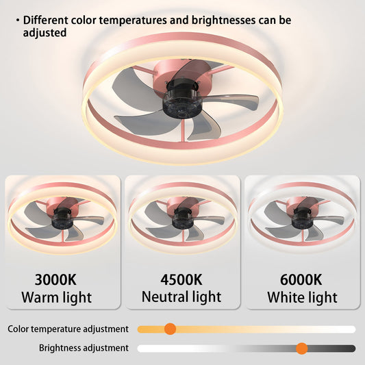 Ventilateurs de plafond avec lumières LED dimmables, installation encastrée de ventilateurs de plafond modernes et minces (rose)