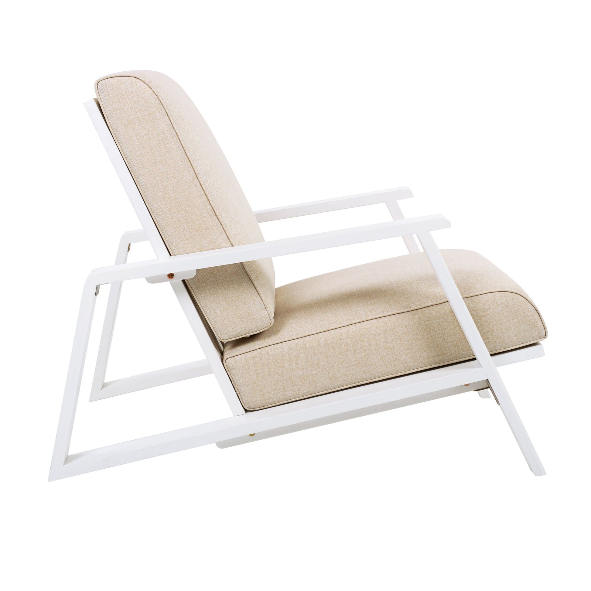 Outdoor patio lounge chair set of 2 with beige cushions and white frame, HouseOfZazla on Tampa Home & Garden Store