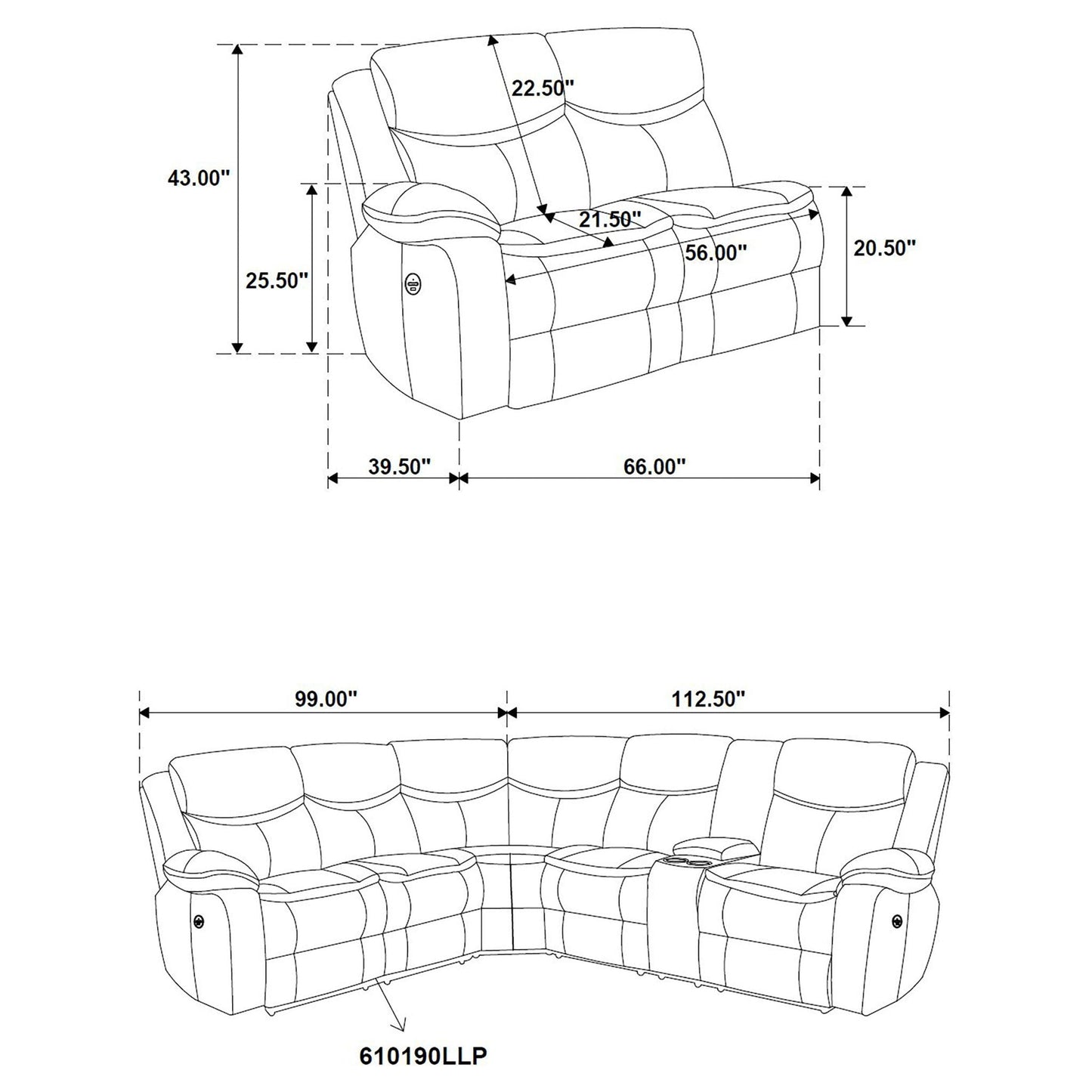 Mclean power reclining sectional sofa with storage console in dark brown by HouseOfZazla on Tampa Home & Garden Store