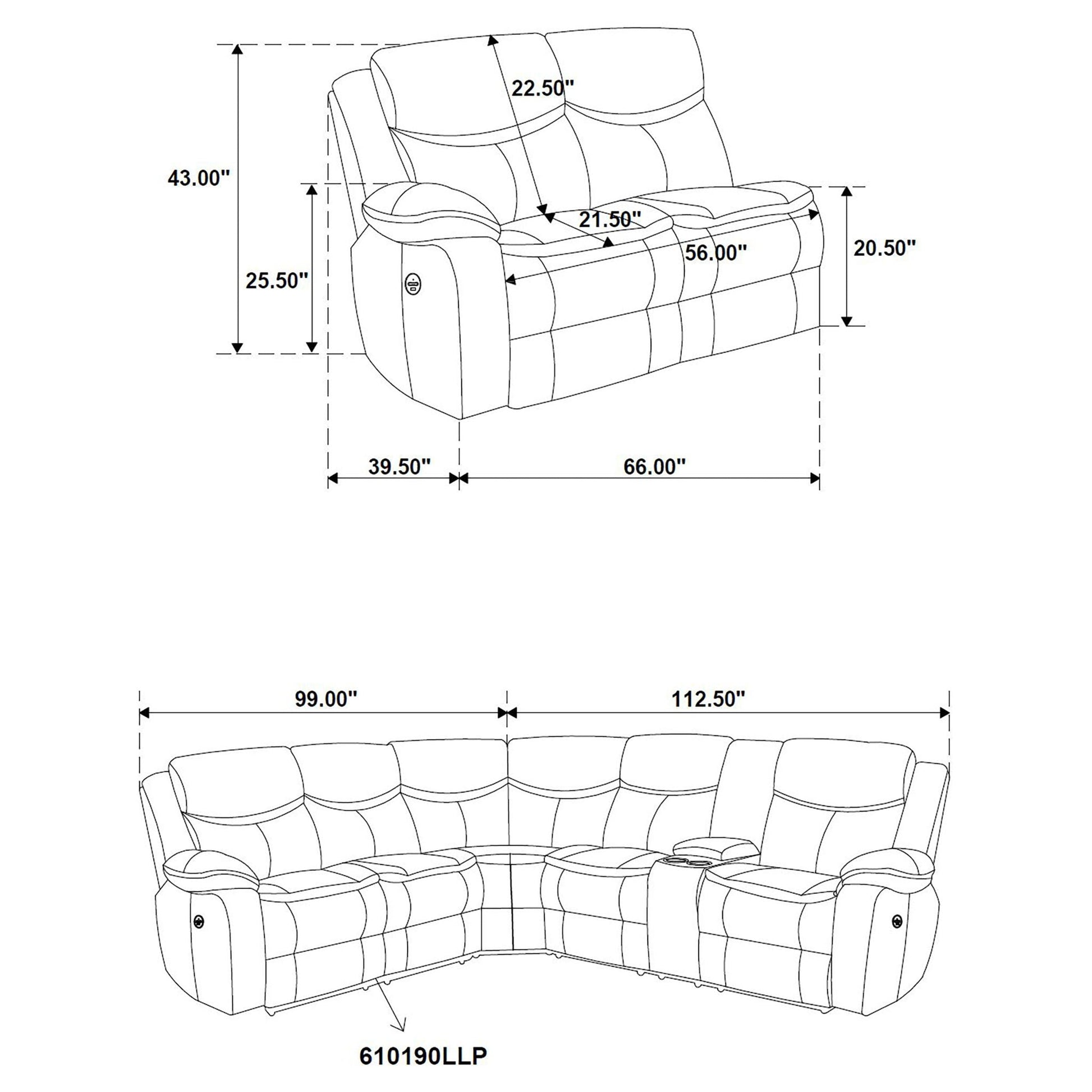 Mclean power reclining sectional sofa with storage console in dark brown by HouseOfZazla on Tampa Home & Garden Store