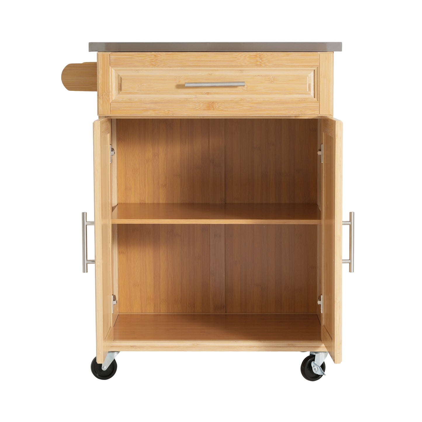 Compact Bamboo Kitchen Cart and Stainless Steel