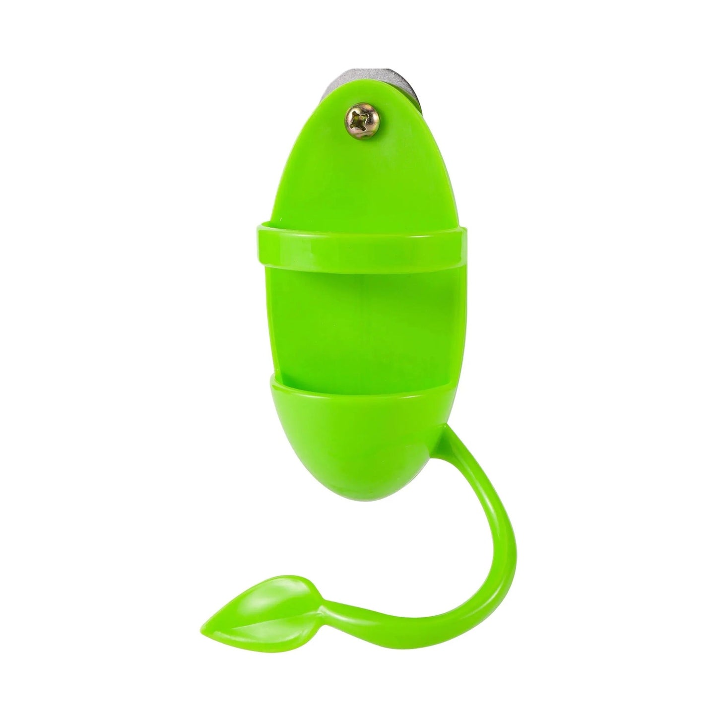 Parrot food rack in neon green plastic with metal screw fastener on Tampa Home & Garden Store