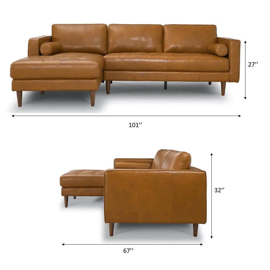 Anthony Corner Sectional Sofa tan leather by Unique Piece Furniture with left chaise 101in wide on Tampa Home & Garden Store